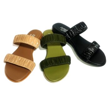 Ladies slippers with PVC sole, PU/synthetic upper, and insole, featuring fashionable design and premium materials from Fusion Seller by Samson Manufactures