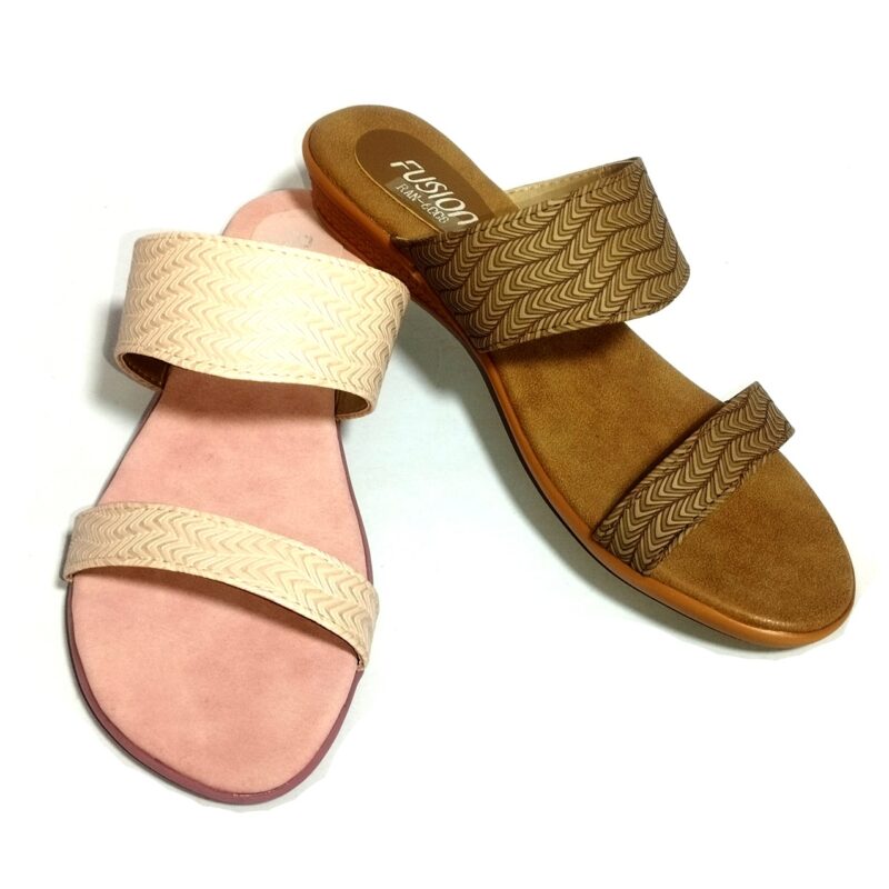 Ladies slippers with PVC sole, PU/synthetic upper, and insole, featuring fashionable design and premium materials from Fusion Seller by Samson Manufactures